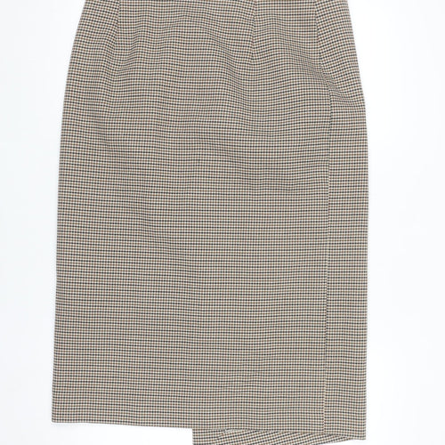 Zara Woman Beige Check Tweed Pencil Skirt Size 14