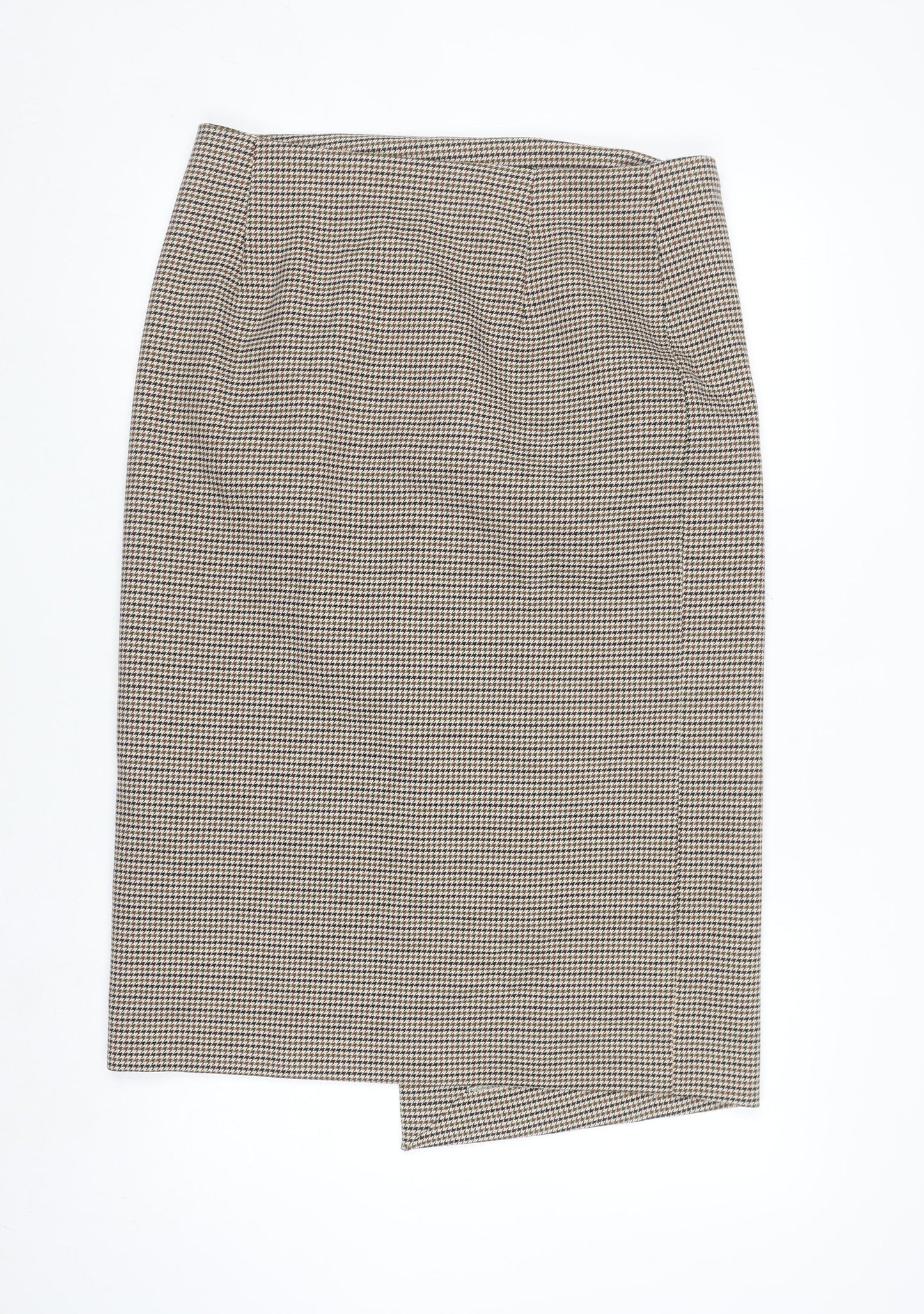 Zara Woman Beige Check Tweed Pencil Skirt Size 14