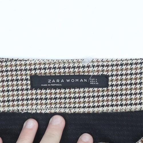 Zara Woman Beige Check Tweed Pencil Skirt Size 14