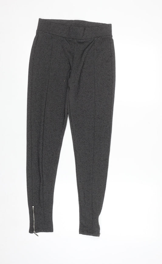 F&F Women's Black Herringbone Slim Fit Ankle Zip Leggings Size 10