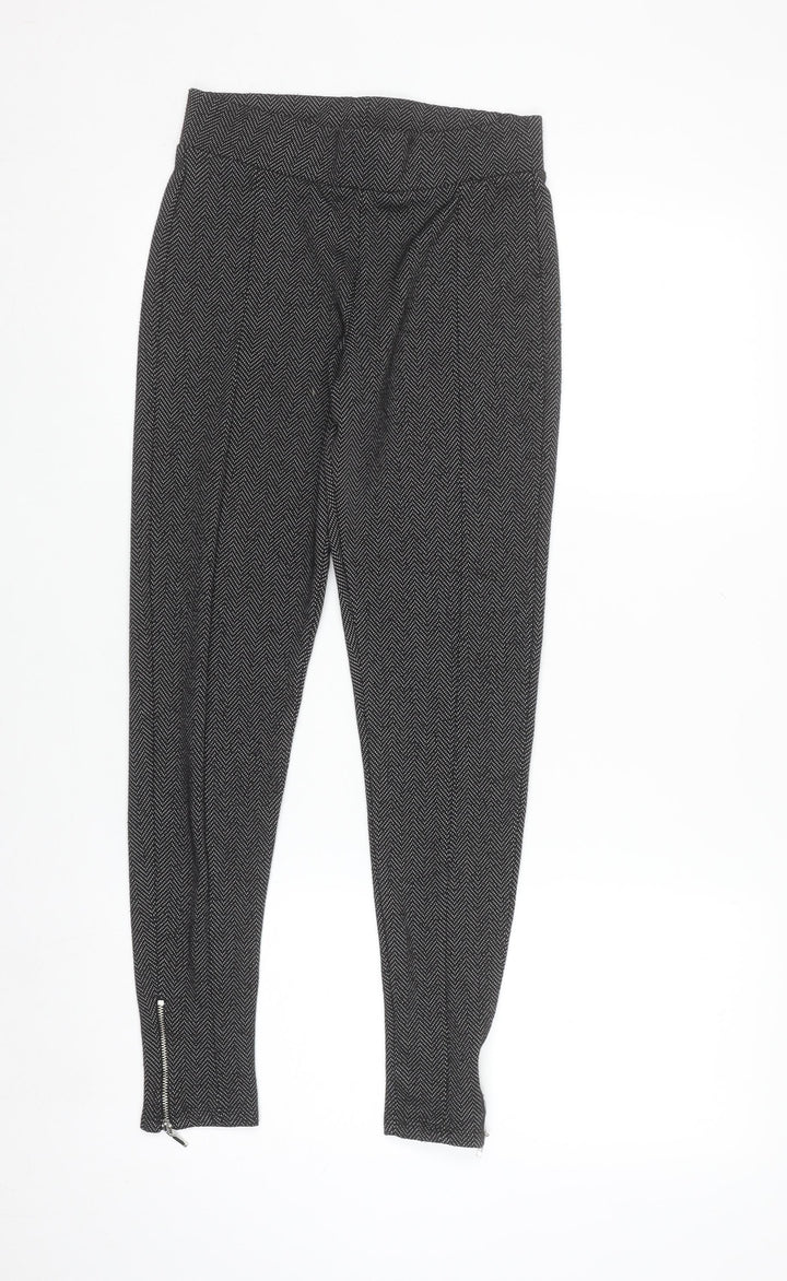 F&F Women's Black Herringbone Slim Fit Ankle Zip Leggings Size 10