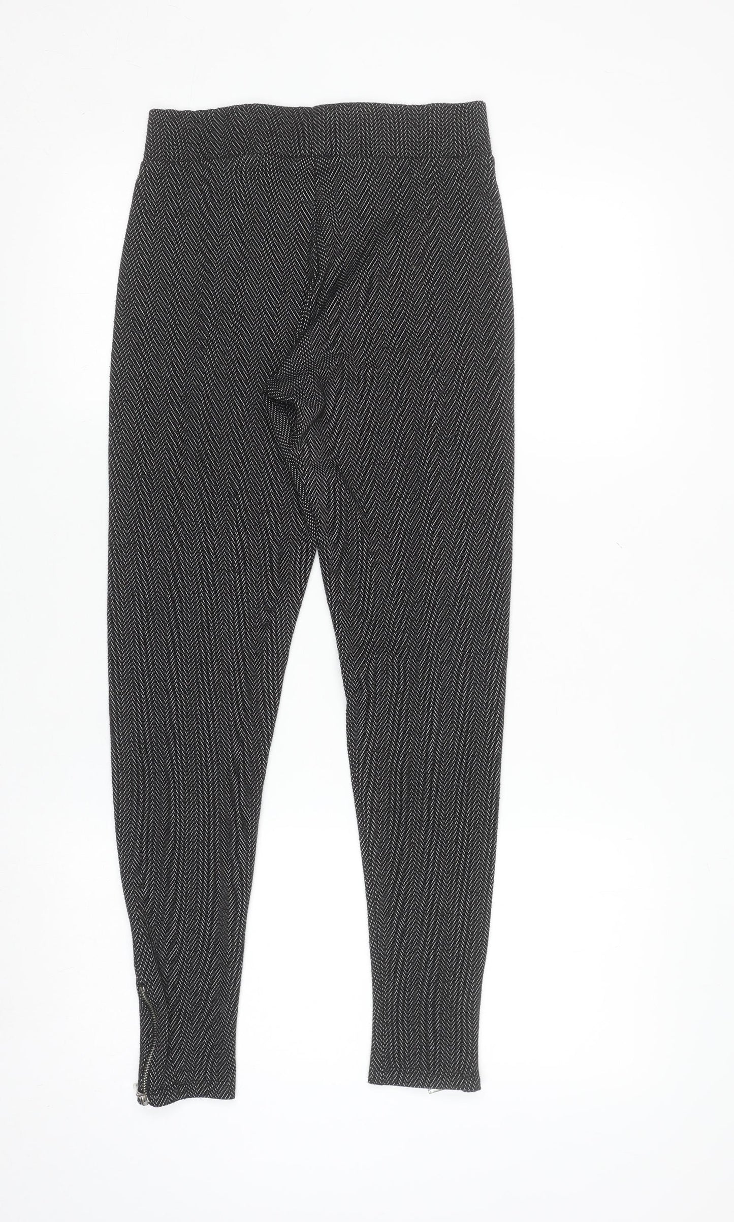 F&F Women's Black Herringbone Slim Fit Ankle Zip Leggings Size 10