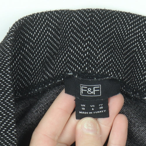 F&F Women's Black Herringbone Slim Fit Ankle Zip Leggings Size 10