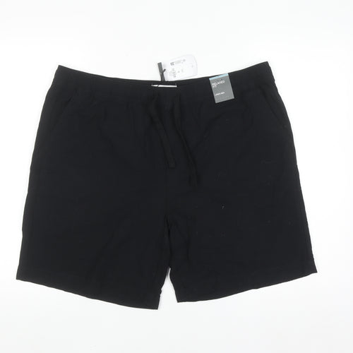 Denim Co Men's Black Relaxed Fit Chino Shorts L Cotton Linen