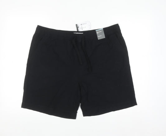 Denim Co Men's Black Relaxed Fit Chino Shorts L Cotton Linen