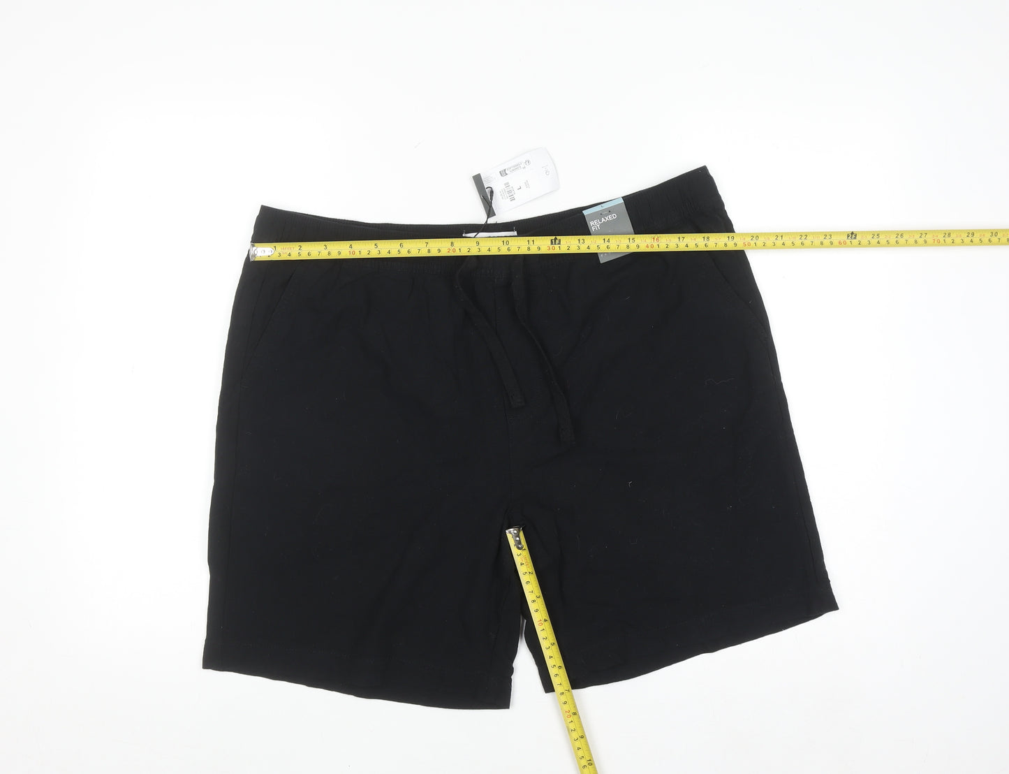 Denim Co Men's Black Relaxed Fit Chino Shorts L Cotton Linen