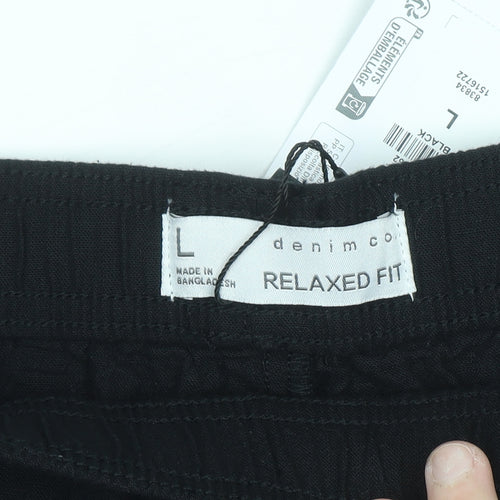 Denim Co Men's Black Relaxed Fit Chino Shorts L Cotton Linen