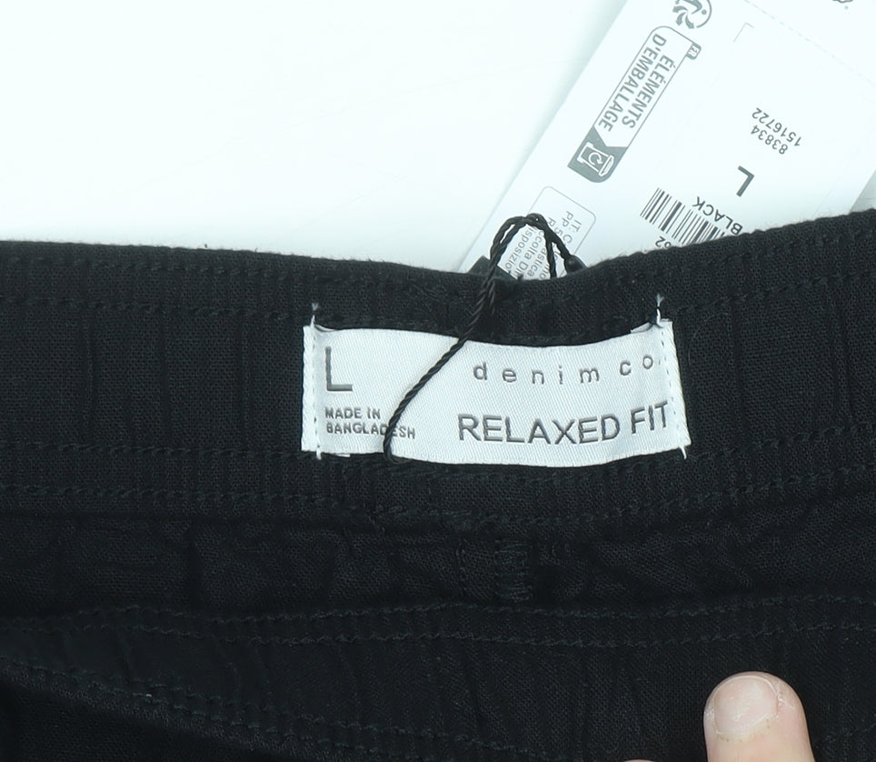 Denim Co Men's Black Relaxed Fit Chino Shorts L Cotton Linen