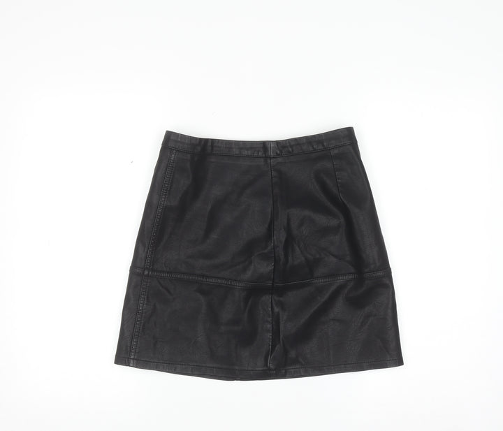 New Look Women Black Faux Leather Short Pencil Skirt Size 8