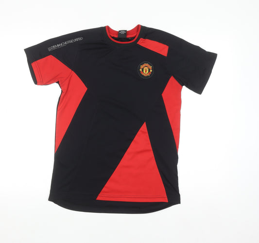 Manchester United Boys Black Red 12-13 Years Polyester Sports T-Shirt