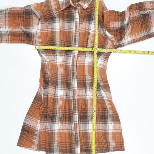 Missguided Women Brown Check Long Sleeve Shirt Dress Size 8