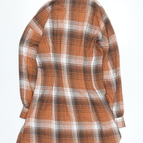 Missguided Women Brown Check Long Sleeve Shirt Dress Size 8