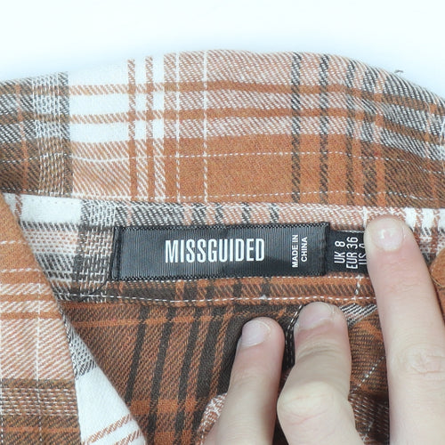 Missguided Women Brown Check Long Sleeve Shirt Dress Size 8