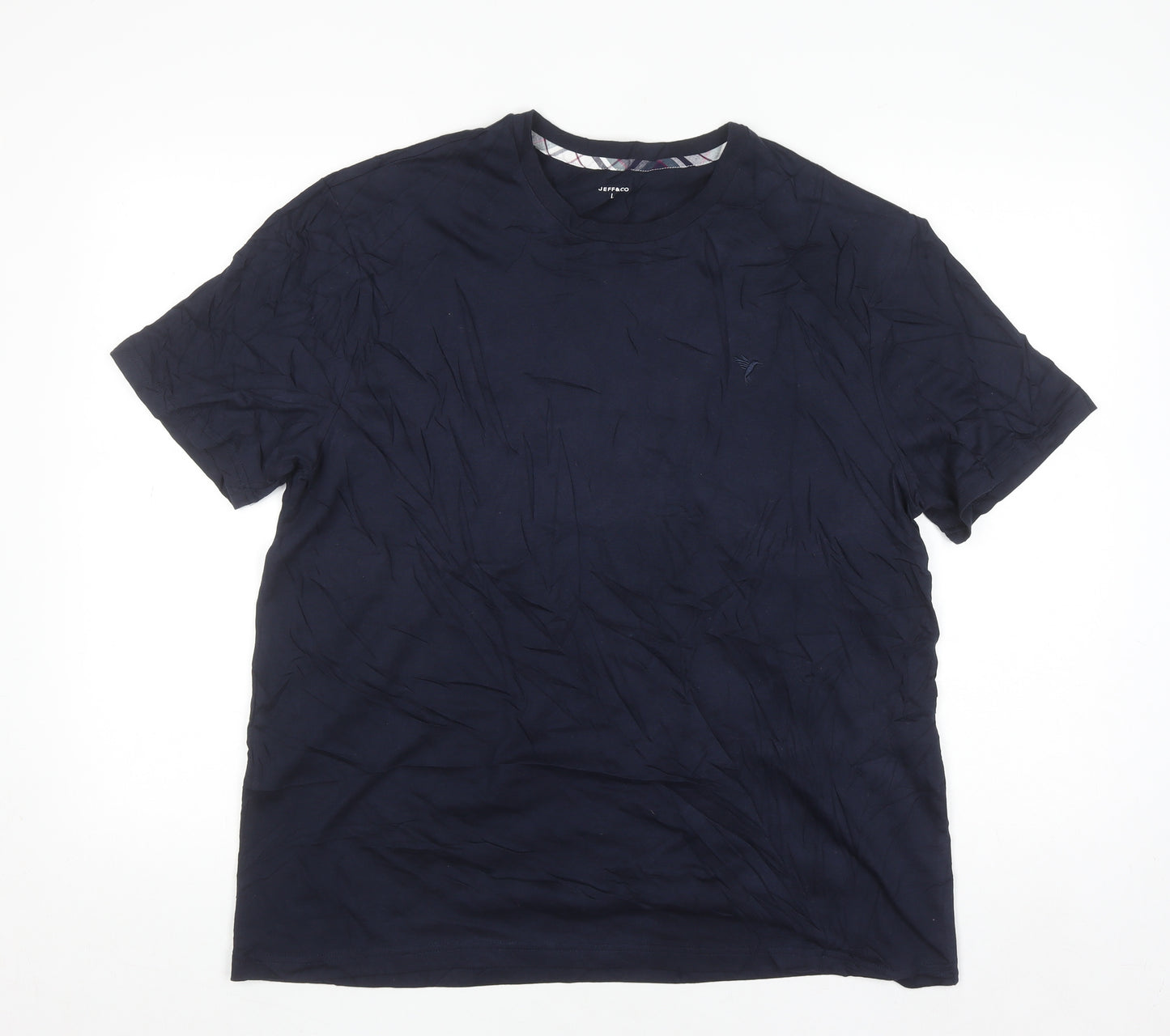 JEFF&CO Men's Blue Cotton Crew Neck Short Sleeve T-Shirt L