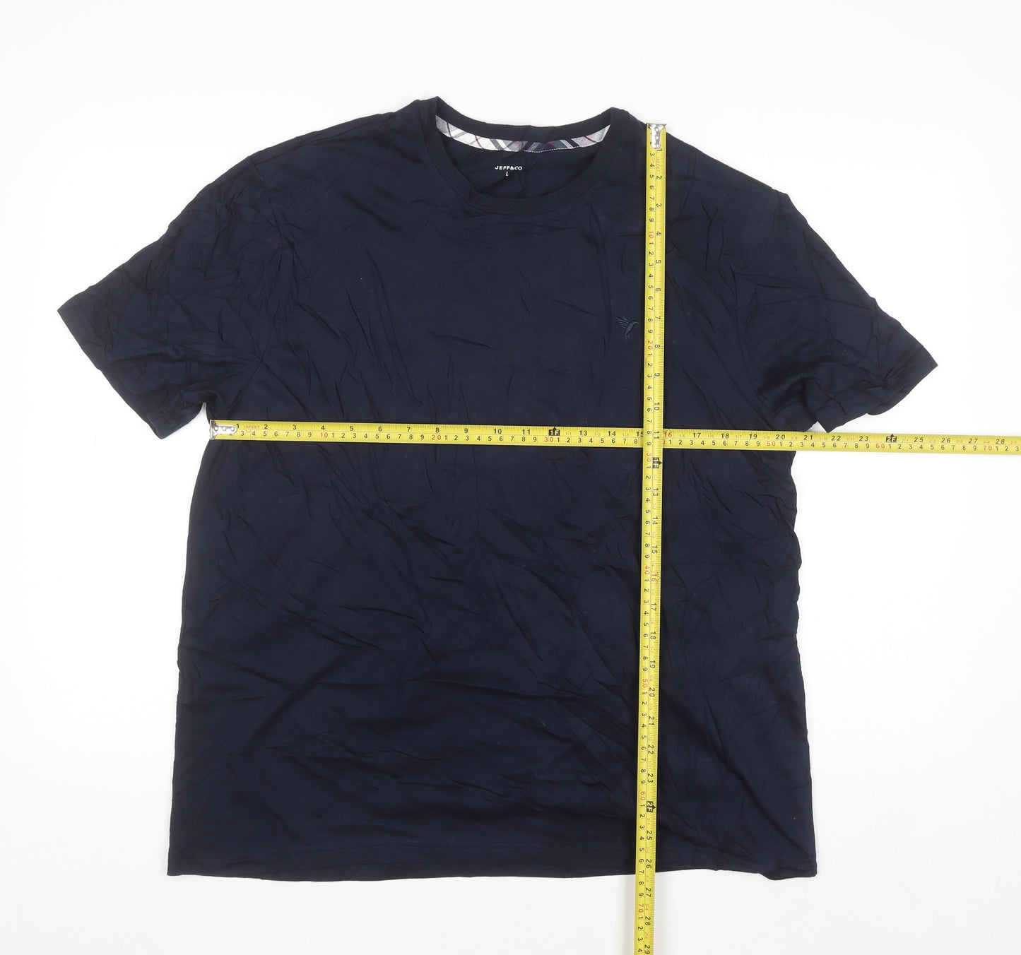 JEFF&CO Men's Blue Cotton Crew Neck Short Sleeve T-Shirt L
