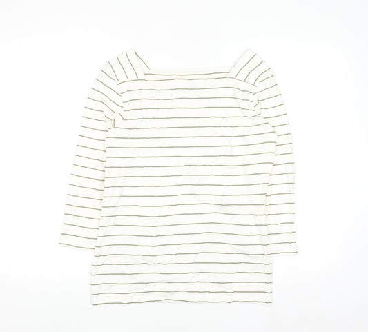 Nutmeg Women White Striped Boat Neck Long Sleeve Cotton Top Size 14