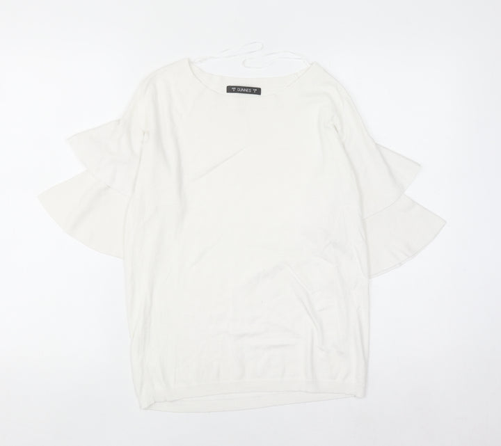 Dunnes Women's White Short Flared Sleeve Knit Jumper Size S