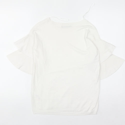 Dunnes Women's White Short Flared Sleeve Knit Jumper Size S