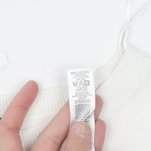 Dunnes Women's White Short Flared Sleeve Knit Jumper Size S
