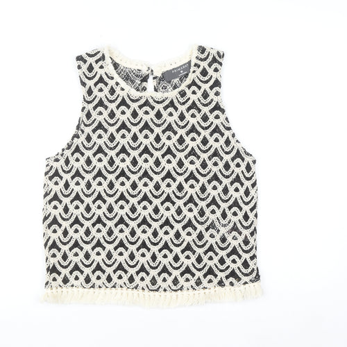 Primark Women's Black Crochet Tank Top M Boho Fringe Summer Camisole
