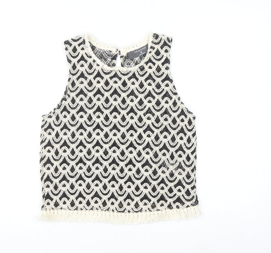 Primark Women's Black Crochet Tank Top M Boho Fringe Summer Camisole
