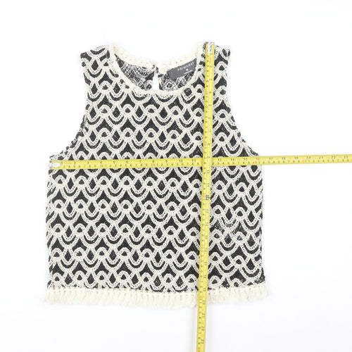 Primark Women's Black Crochet Tank Top M Boho Fringe Summer Camisole