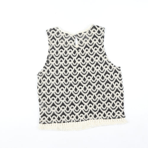 Primark Women's Black Crochet Tank Top M Boho Fringe Summer Camisole