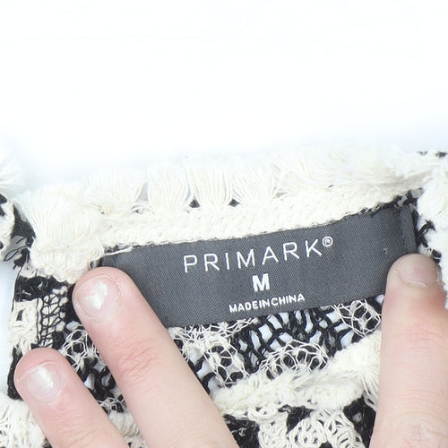 Primark Women's Black Crochet Tank Top M Boho Fringe Summer Camisole