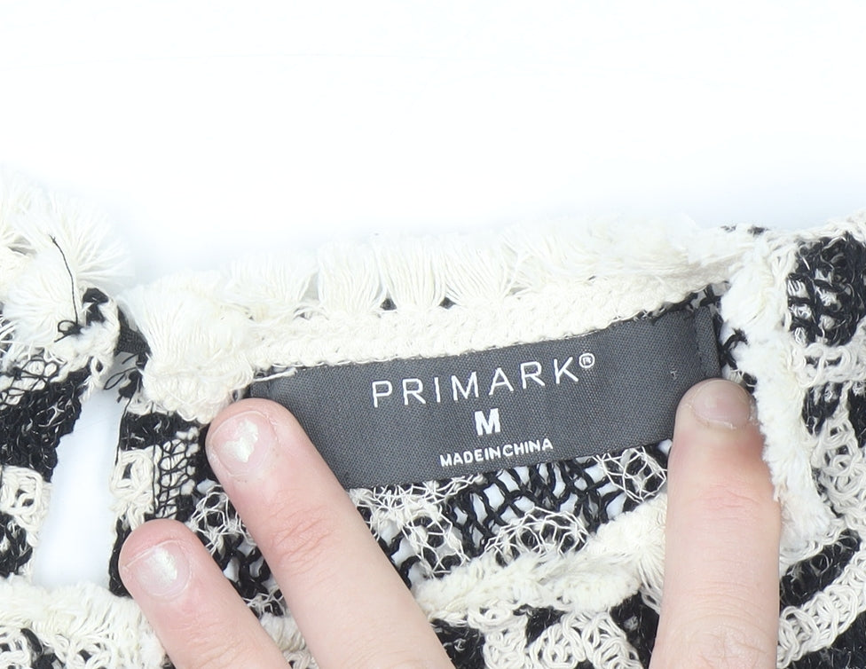 Primark Women's Black Crochet Tank Top M Boho Fringe Summer Camisole