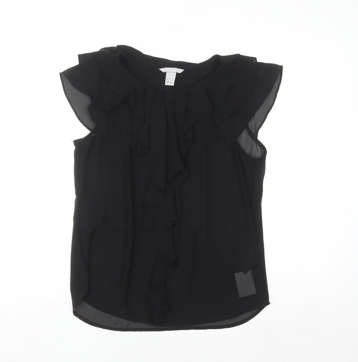 H&M Womens Black Ruffle Chiffon Sleeveless Blouse Size 10