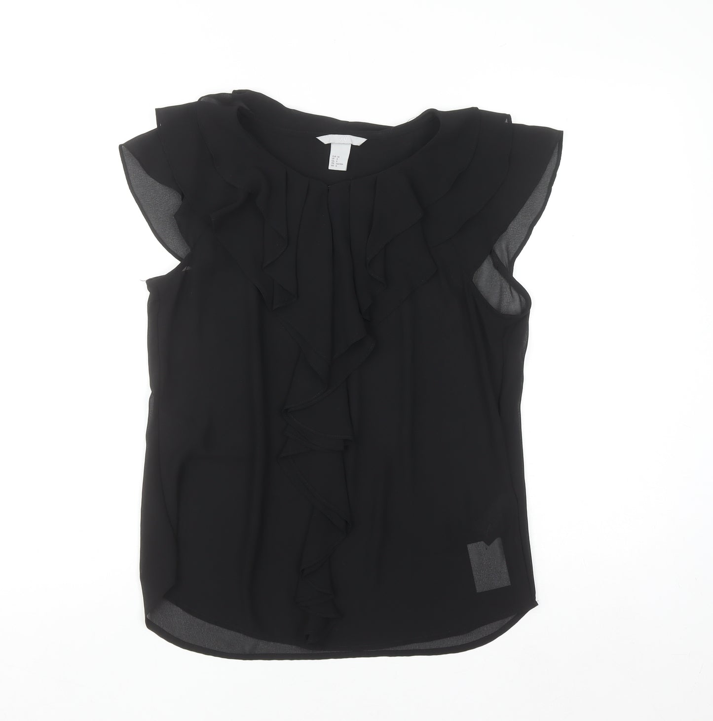 H&M Womens Black Ruffle Chiffon Sleeveless Blouse Size 10