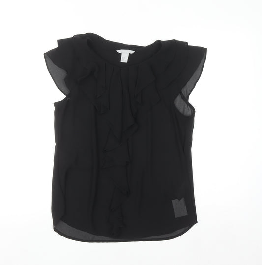 H&M Womens Black Ruffle Chiffon Sleeveless Blouse Size 10