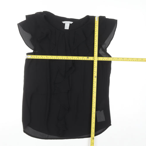H&M Womens Black Ruffle Chiffon Sleeveless Blouse Size 10