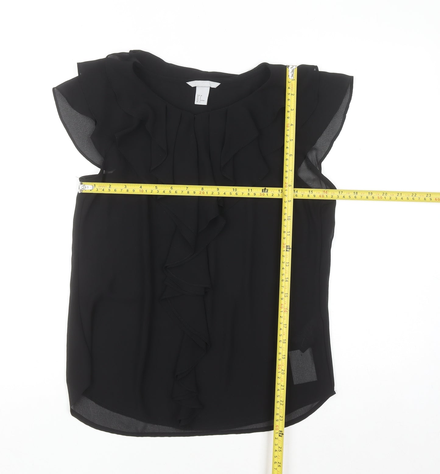 H&M Womens Black Ruffle Chiffon Sleeveless Blouse Size 10
