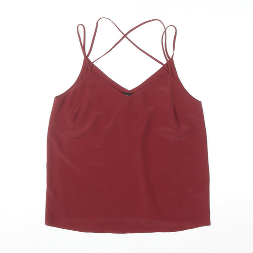 New Look Women Red Camisole Tank Top Size 12 Polyester V-Neck