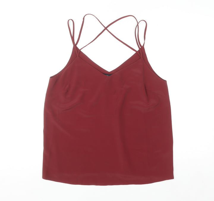New Look Women Red Camisole Tank Top Size 12 Polyester V-Neck