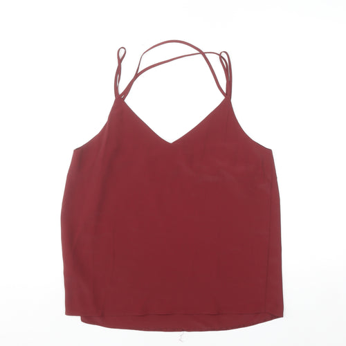 New Look Women Red Camisole Tank Top Size 12 Polyester V-Neck