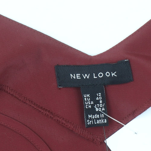 New Look Women Red Camisole Tank Top Size 12 Polyester V-Neck