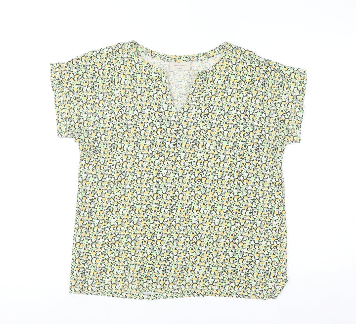 FREE/QUENT Women's Multicoloured Cotton V-Neck Short Sleeve Blouse M