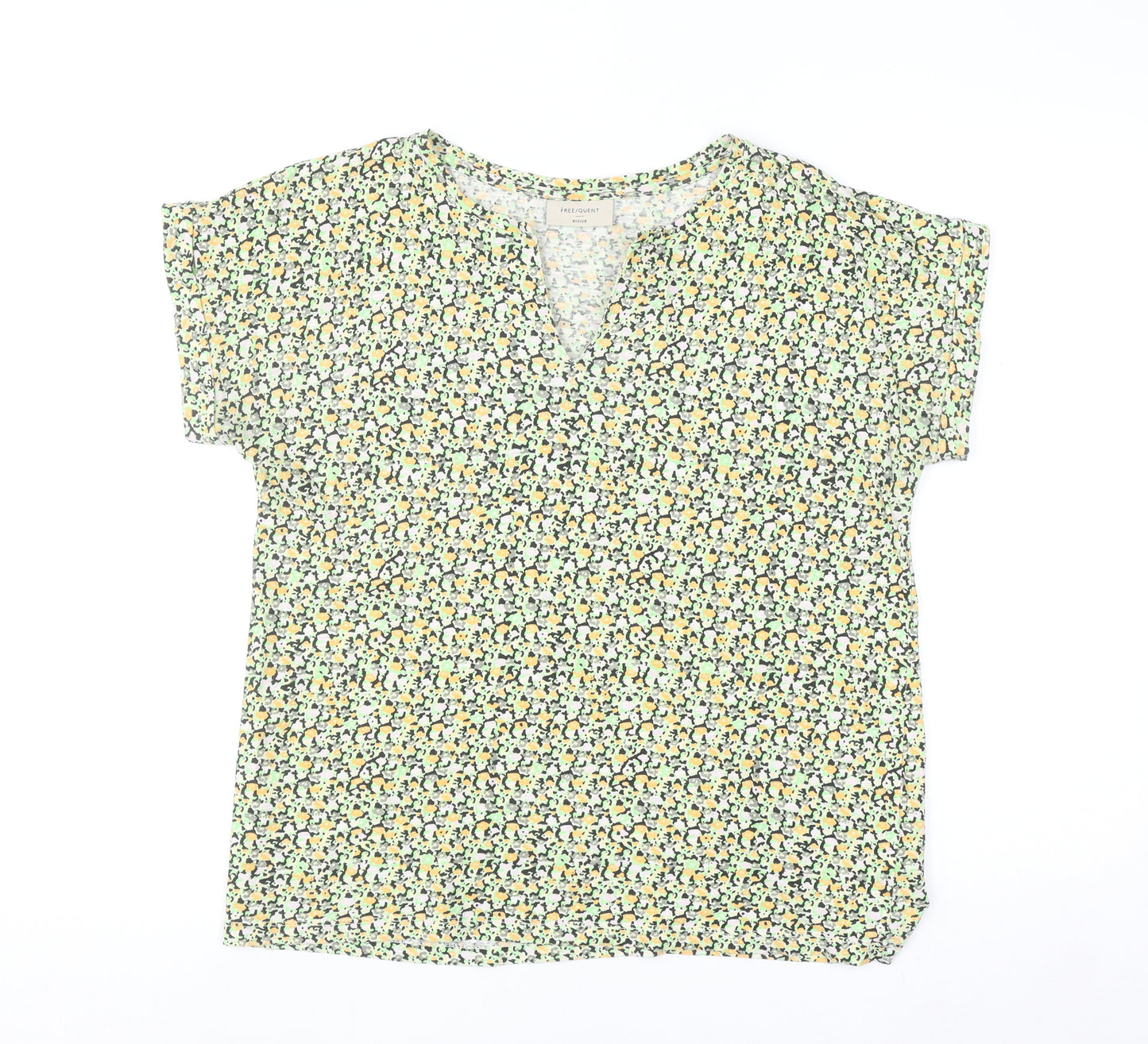 FREE/QUENT Women's Multicoloured Cotton V-Neck Short Sleeve Blouse M