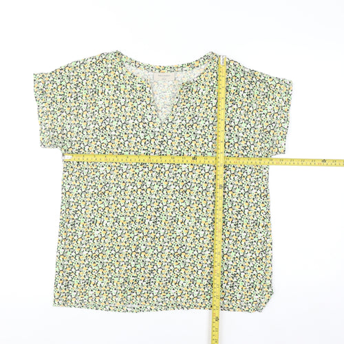 FREE/QUENT Women's Multicoloured Cotton V-Neck Short Sleeve Blouse M