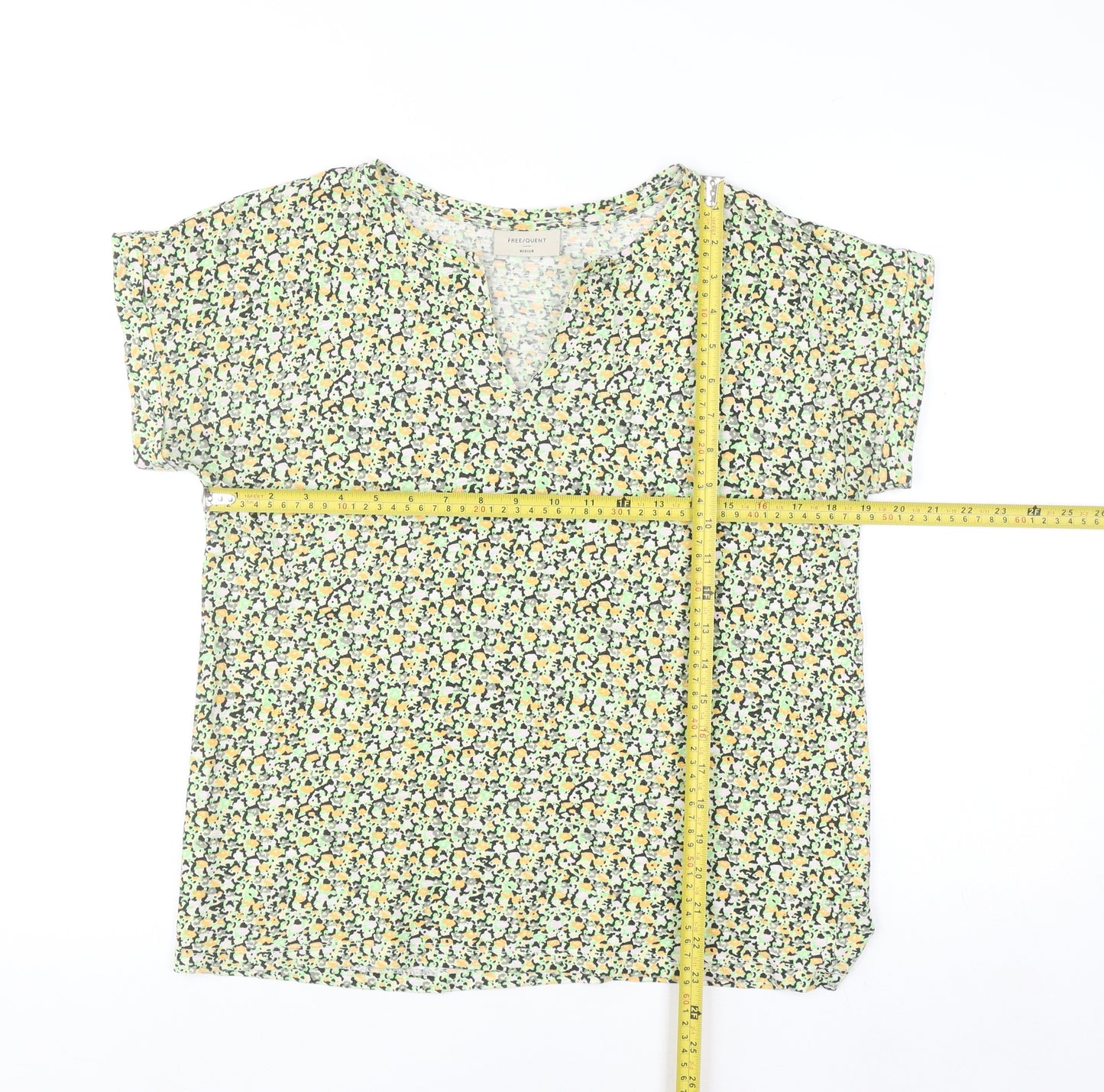 FREE/QUENT Women's Multicoloured Cotton V-Neck Short Sleeve Blouse M