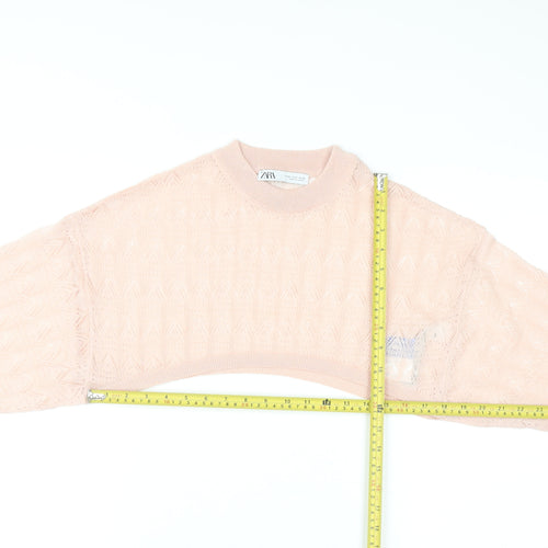 ZARA Women Pink Cropped Knit Blouse Size M Lightweight Viscose