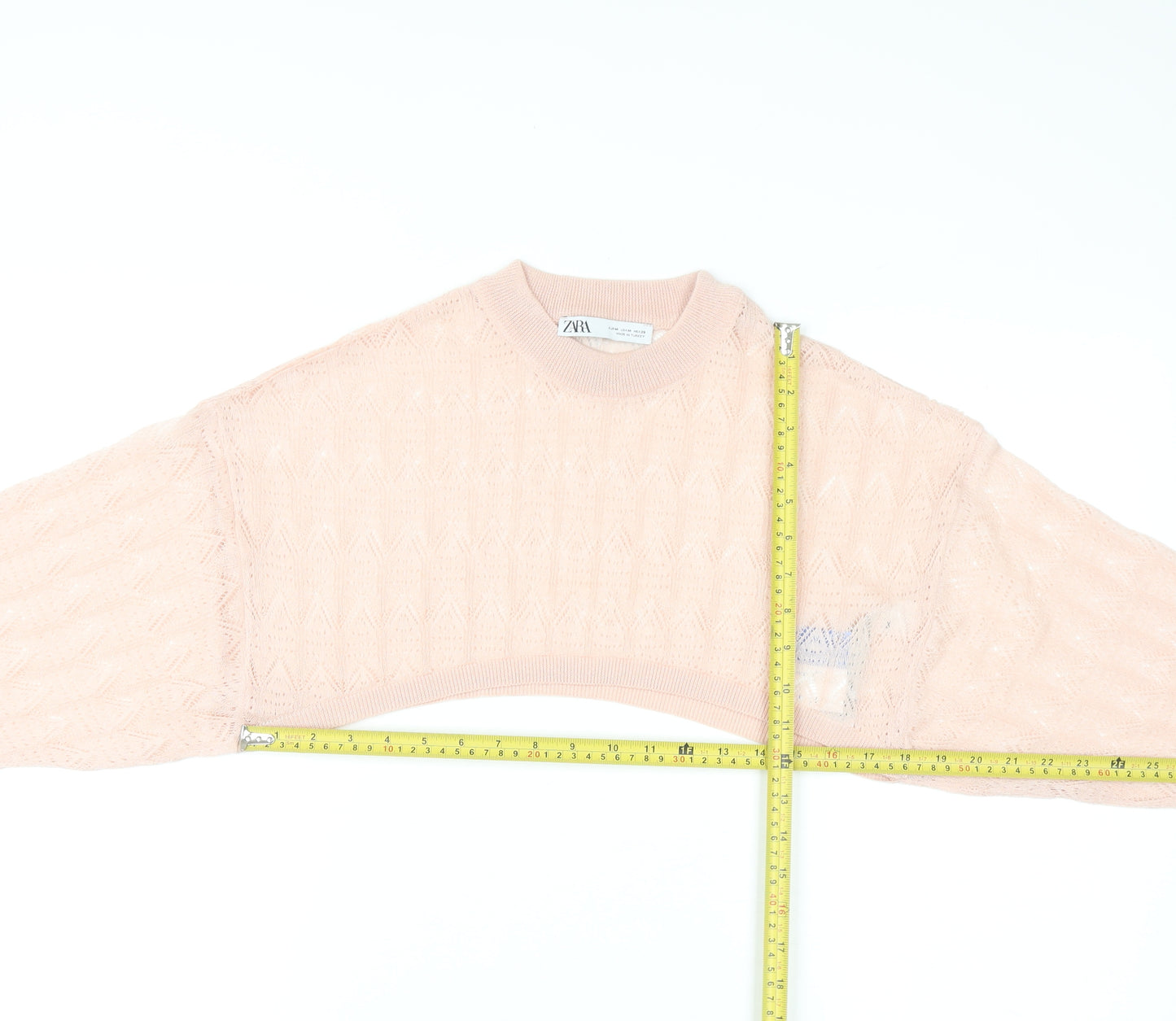 ZARA Women Pink Cropped Knit Blouse Size M Lightweight Viscose