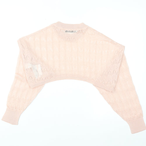 ZARA Women Pink Cropped Knit Blouse Size M Lightweight Viscose