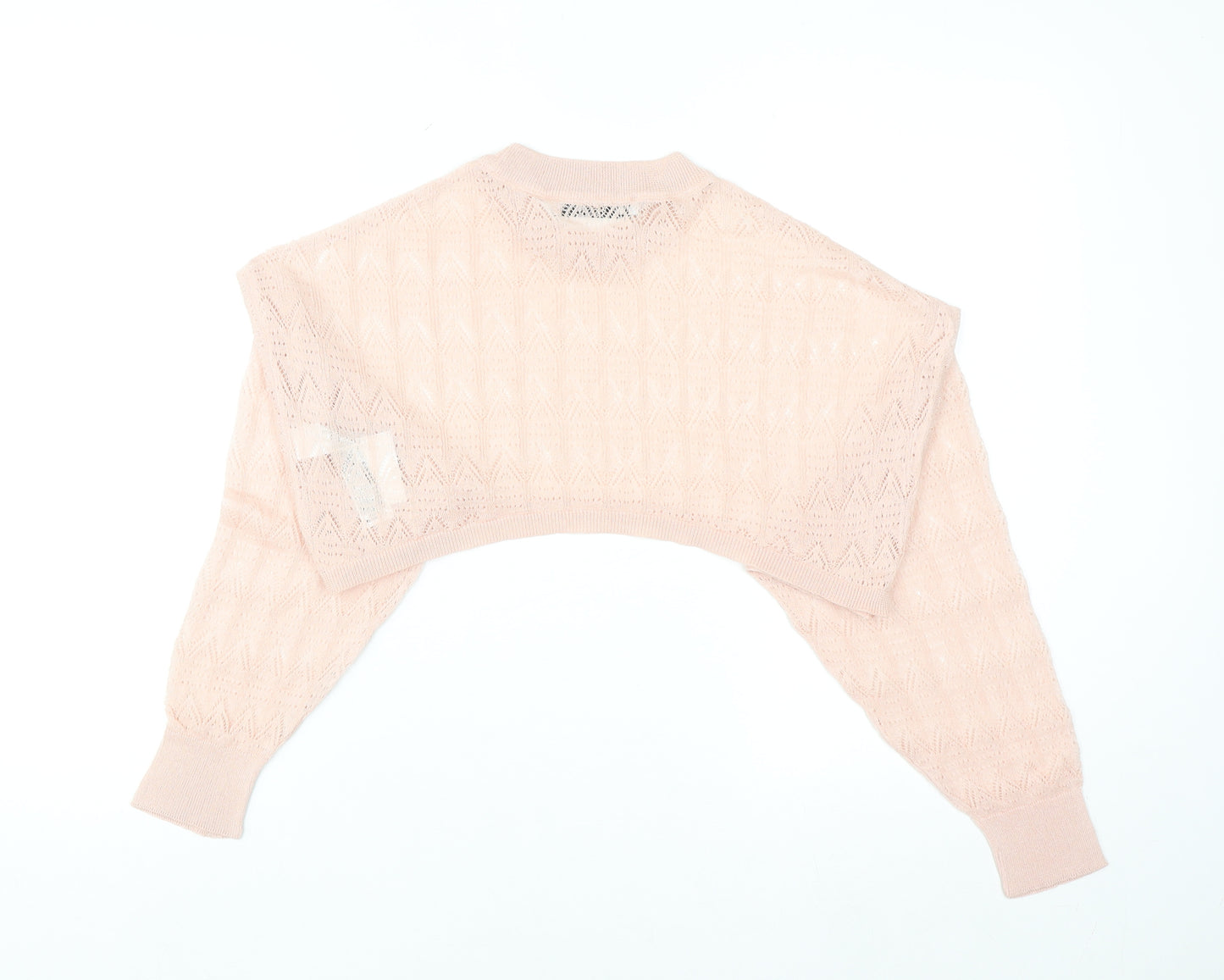 ZARA Women Pink Cropped Knit Blouse Size M Lightweight Viscose