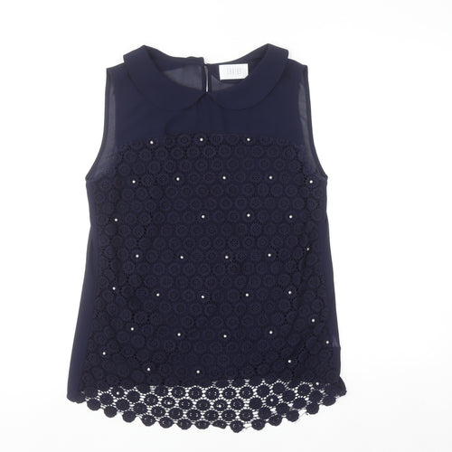 Savida Women’s Navy Blue Beaded Lace Sleeveless Blouse UK 10