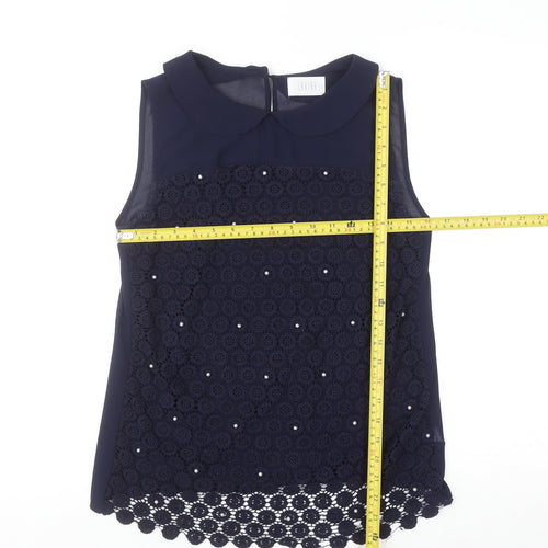 Savida Women’s Navy Blue Beaded Lace Sleeveless Blouse UK 10