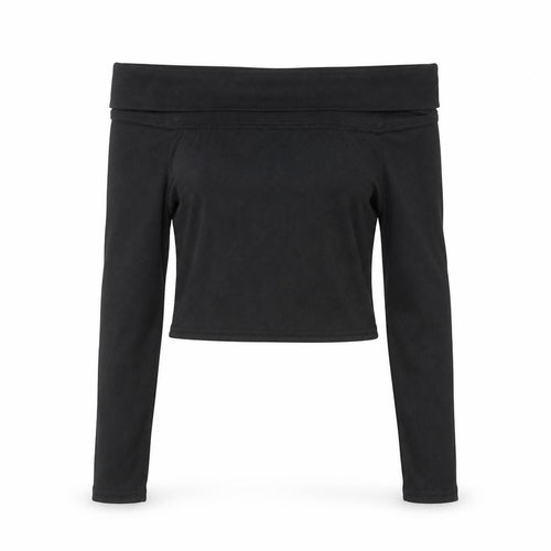 PrettyLittleThing Womens Black Off Shoulder Cropped Long Sleeve Top Size 10