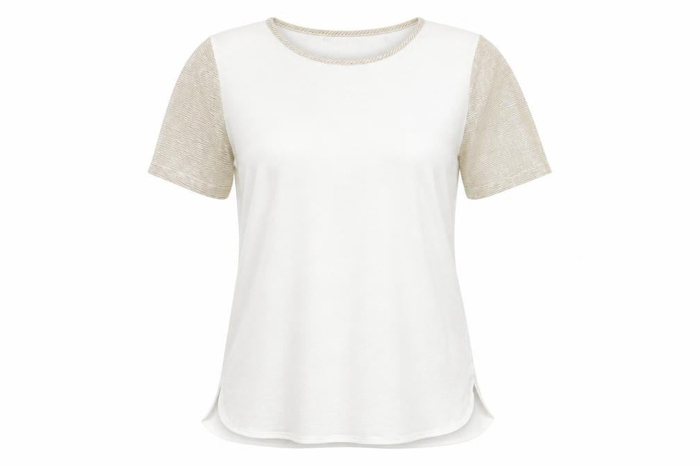 Front view of Dunnes Women's Beige Short Sleeve Basic Crew Neck T-Shirt, size 10